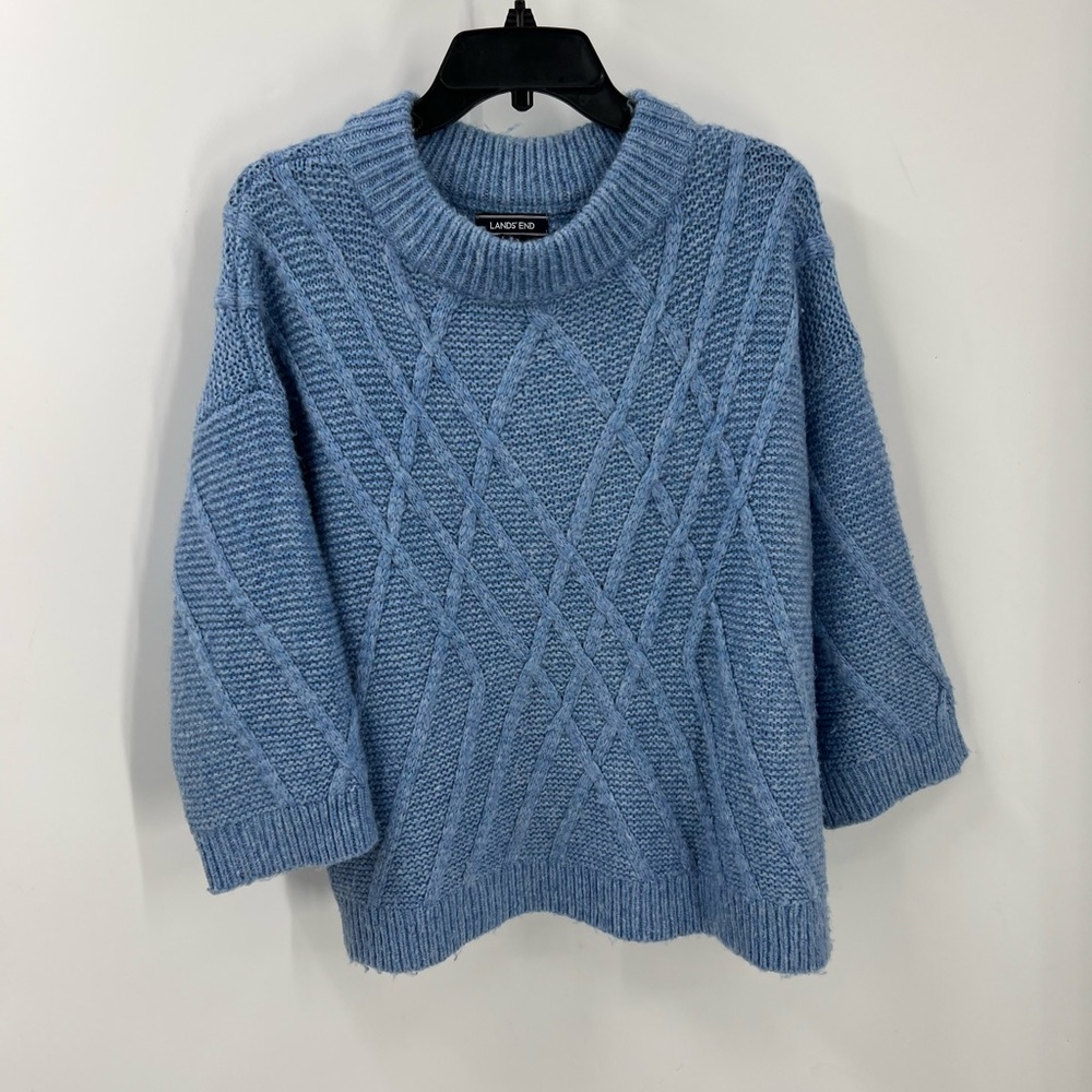 Lands end, alpaca wool blend, 3/4 sleeve drop shoulder cableknit sweater…